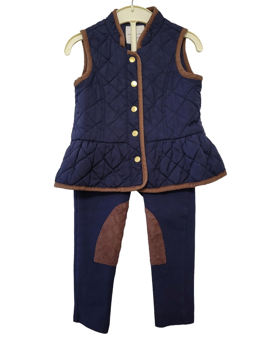 Janie & Jack Toddler Girls Quilted Riding Vest and Pants Set Size 2T Navy Brown
